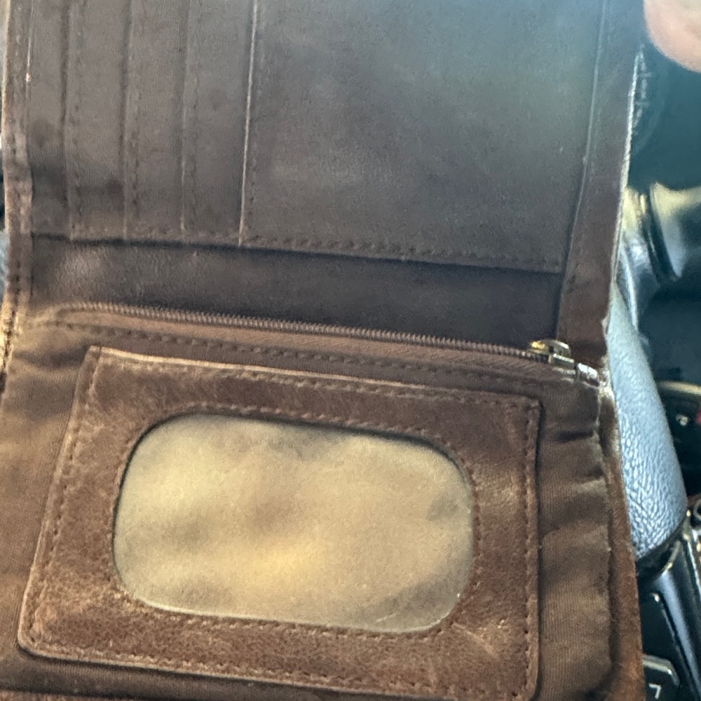 Fossil Dark Brown Leather Pouch with Gold Plate - Picture 3 of 7
